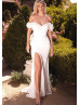 Ivory Satin Side Slit Elegant Wedding Dress